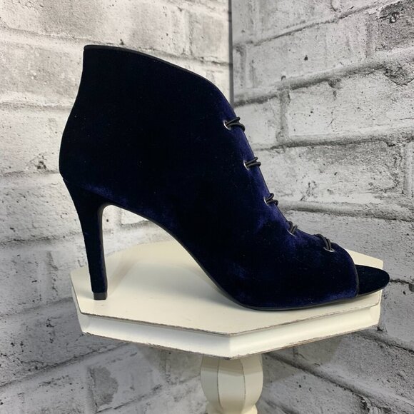 Enzo Angiolini Witchy Blue Velvet Peep Toe Strappy Ankle Boot - Picture 3 of 12